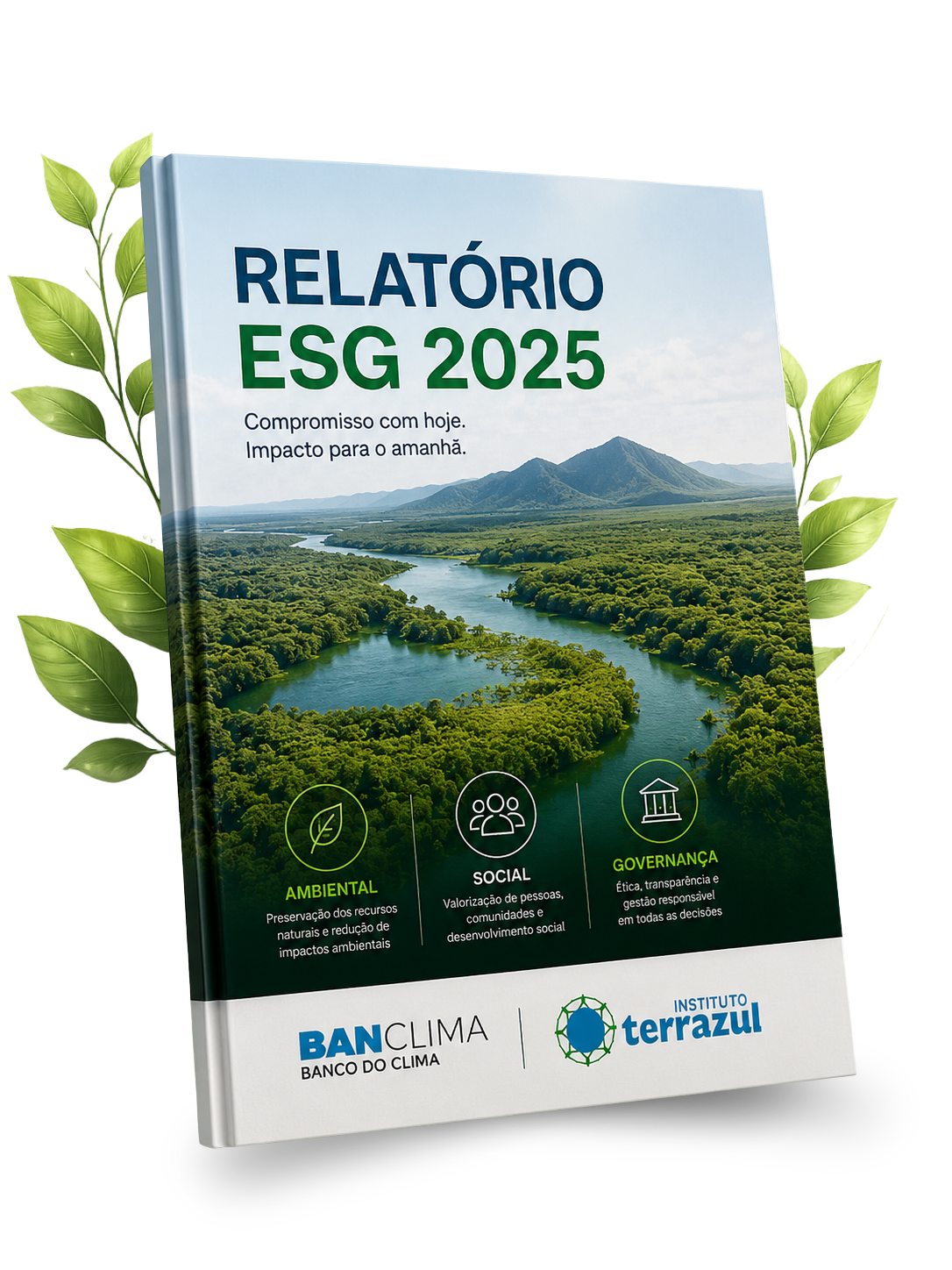 Relat&oacute;rio ESG 2025 com paisagem natural